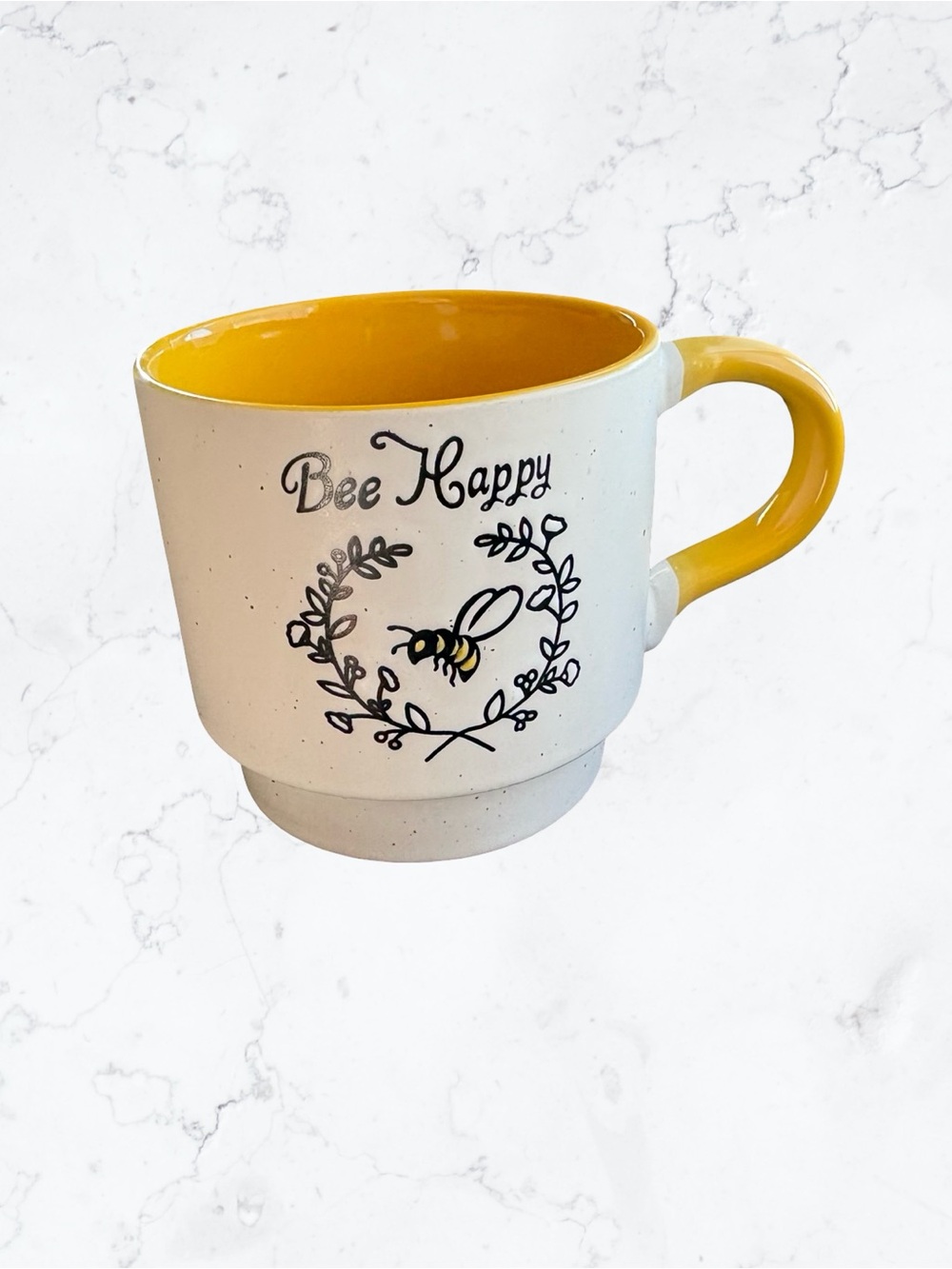 Signature Bee Ceramic Mug in Yellow and White